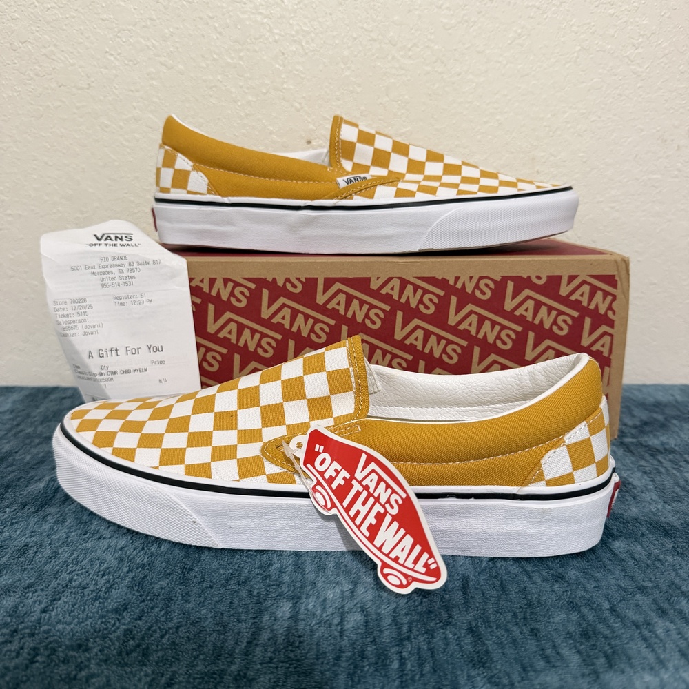 Vans Classic Slip-On Shoes Mens Size 8.5 Yellow Checkerboard Skate Sneakers